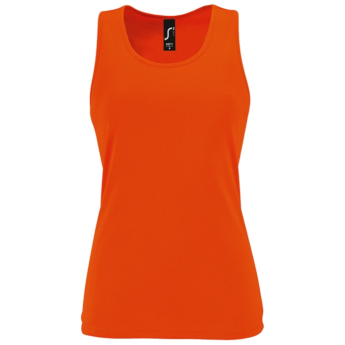Camiseta deportiva de tirantes personalizada mujer · Naranja neón · Frontal Camiseta deportiva de tirantes personalizada mujer · Naranja neón · Frontal