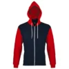 Sudadera con cremallera bicolor unisex personalizada marino-rojo delante