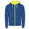 Sudadera con cremallera deportiva personalizada azul royal amarillo delante