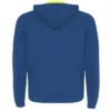 Sudadera con cremallera deportiva personalizada azul royal amarillo detrás